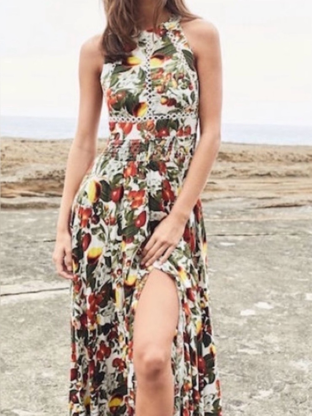 Jaase Tomato Floral Halter Maxi Dress